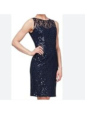 SLNY Womens Sequin Blue Lace Sparkle Dress Party Festive